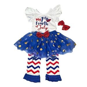 Red White & Blue USA American Flag My First July 4th Baby Matching Tutu Outfit